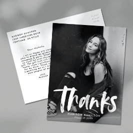 Postal Modern Brush Script Photo Graduation Thank You