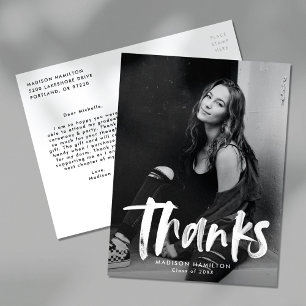 Postal Modern Brush Script Photo Graduation Thank You