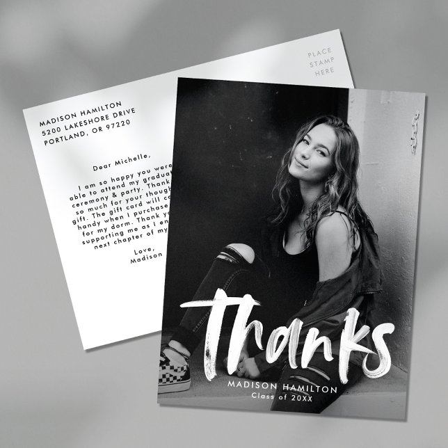 Postal Modern Brush Script Photo Graduation Thank You (Subido por el creador)