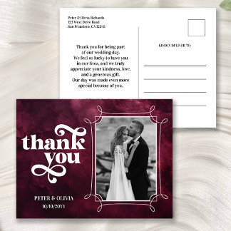 Postal Modern Burgundy Wedding Thank You Photo