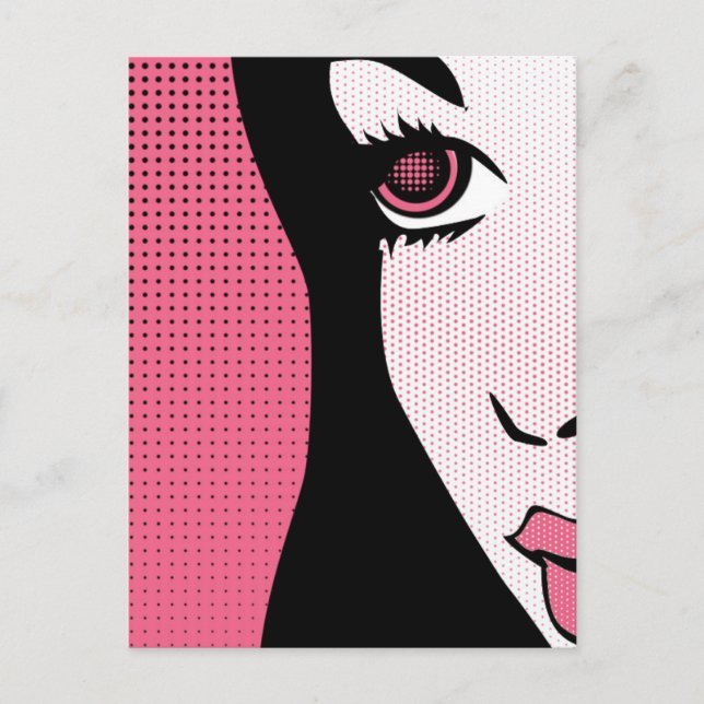 Postal Modern Comic Book Pop Art of Woman's Face (Anverso)