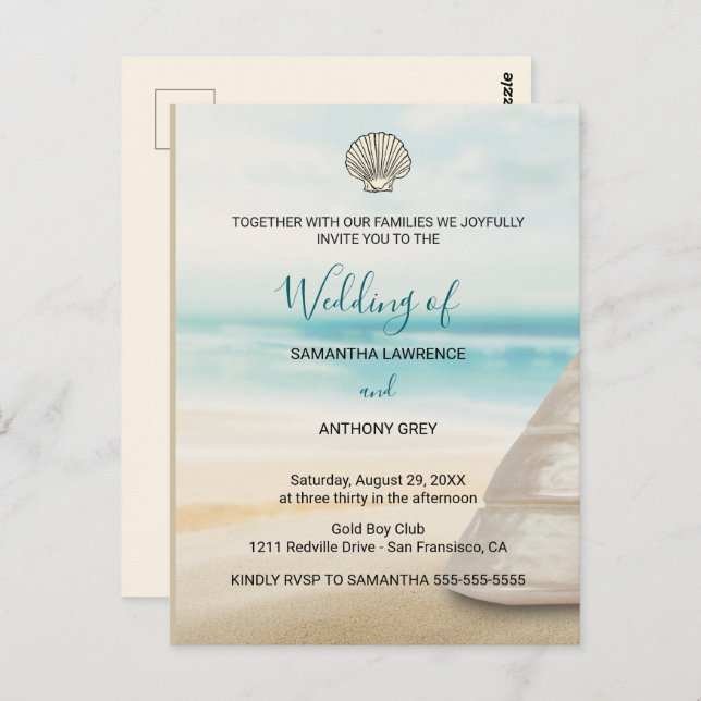 Postal Modern Elegant Coastal Wedding Invitation (Anverso / Reverso)