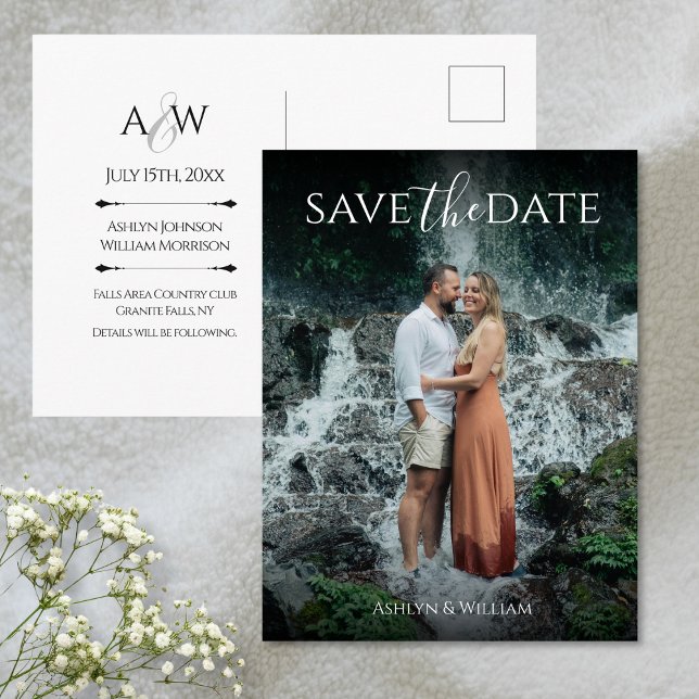 Postal Modern Elegant Typography Photo Save the Date  (Subido por el creador)