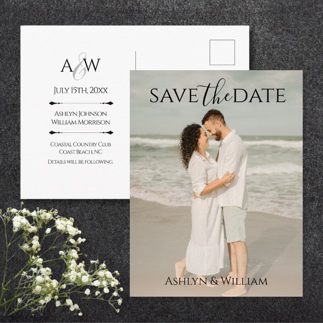 Postal Modern Elegant Typography Photo Save the Date (Subido por el creador)