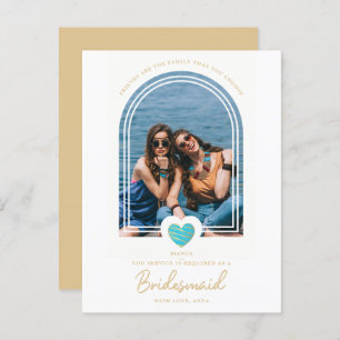 Postal Modern Fancy Bridesmaid Blue Heart Photo Proposal