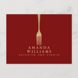 Postal Modern Faux Gold Fork Catering Logo on Red