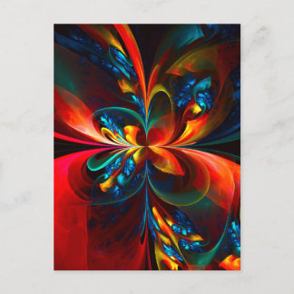 Postal Modern Floral Resumen Art Naranja Patrón Azul #14
