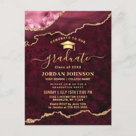 Postal Modern Gold Burgundy Graduation Party Invitation