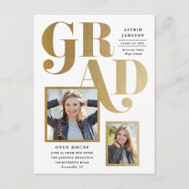 Postal Modern Gold Grad 2 Photo Graduation Party