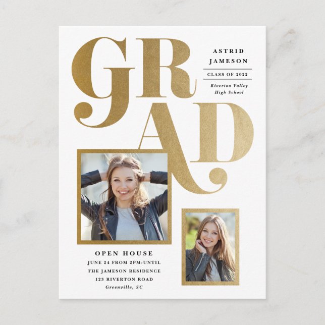 Postal Modern Gold Grad 2 Photo Graduation Party (Anverso)