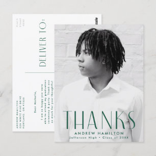 Postal Modern Green Photo Graduation Thank You