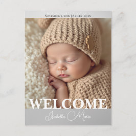 Postal  Modern Grey and White Photo Birth Announcement