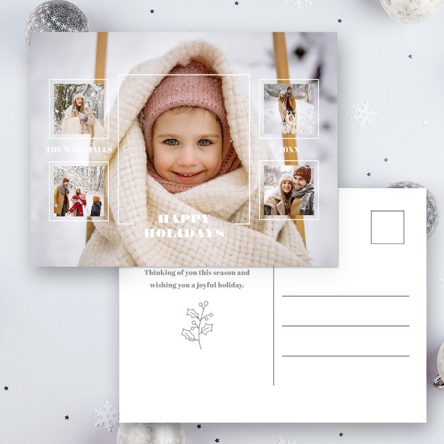 Postal Modern Happy Holidays Thin Line Border 5-Photo (Subido por el creador)