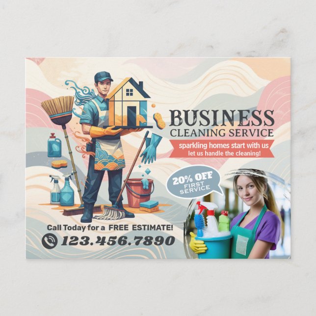 Postal Modern House Cleaning Maid Service Housekeeping (Anverso)