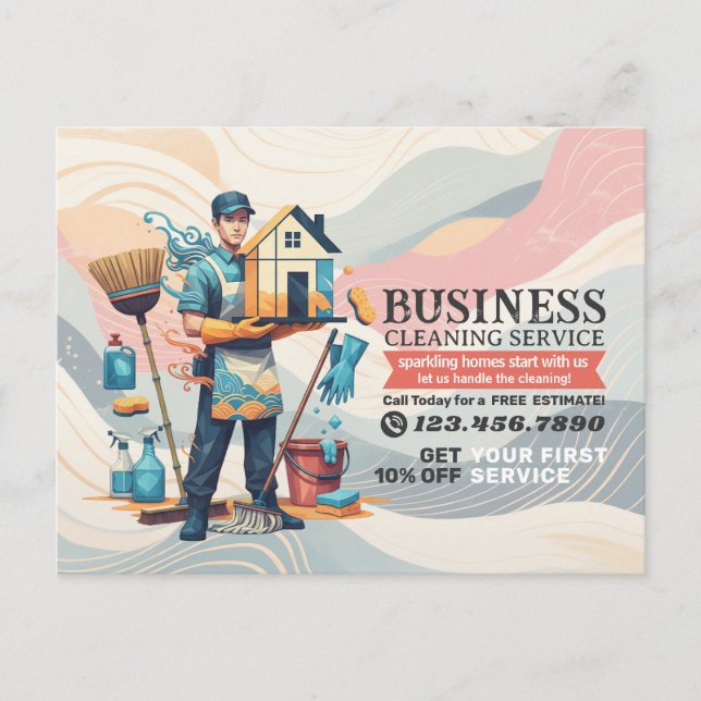 Postal Modern House Cleaning Maid Service Housekeeping (Anverso)