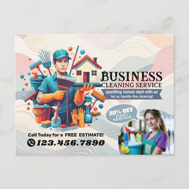 Postal Modern House Cleaning Maid Service Housekeeping (Anverso)