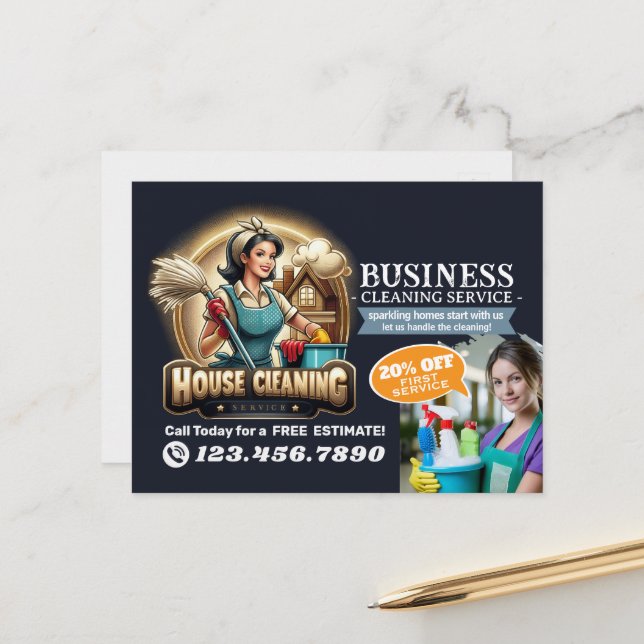 Postal Modern House Cleaning Maid Service Housekeeping (Anverso/Reverso In Situ)