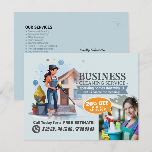 Postal Modern House Cleaning Maid Service Housekeeping (Anverso / Reverso)