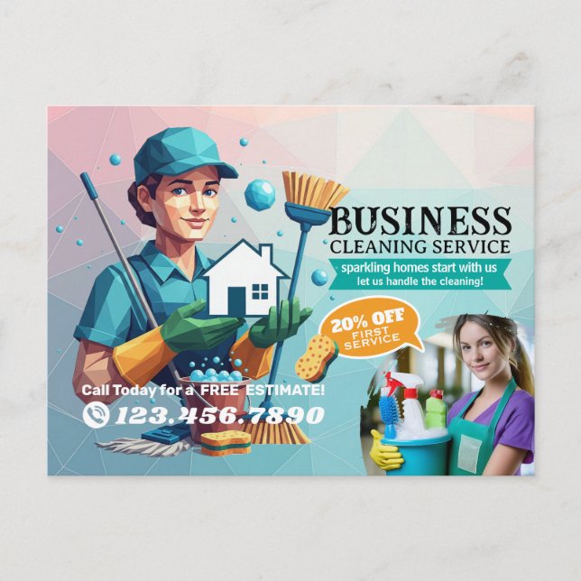 Postal Modern House Cleaning Maid Service Housekeeping (Anverso)