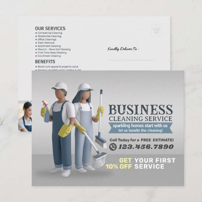 Postal Modern House Cleaning Maid Service Housekeeping (Anverso / Reverso)