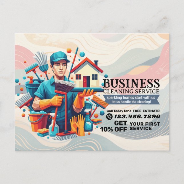 Postal Modern House Cleaning Maid Service Housekeeping (Anverso)