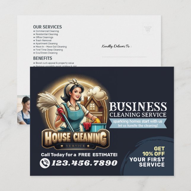 Postal Modern House Cleaning Maid Service Housekeeping (Anverso / Reverso)