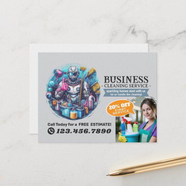 Postal Modern House Cleaning Maid Service Housekeeping (Anverso/Reverso In Situ)