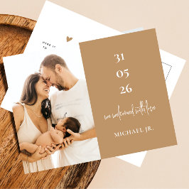 Postal Modern Minimal Beige Photo Birth Announcement
