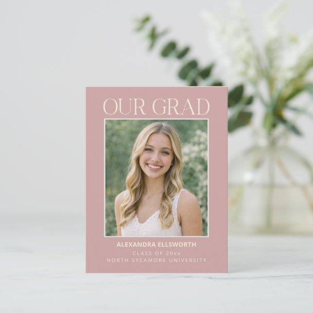 Postal Modern Minimal Elegant Photo Blush Pink Graduation (Anverso de pie)