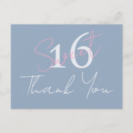Postal Modern Minimalist Sweet 16th Pink Blue Thankyou