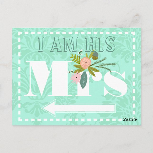 Postal Modern Mint  Damask Wedding (Reverso)