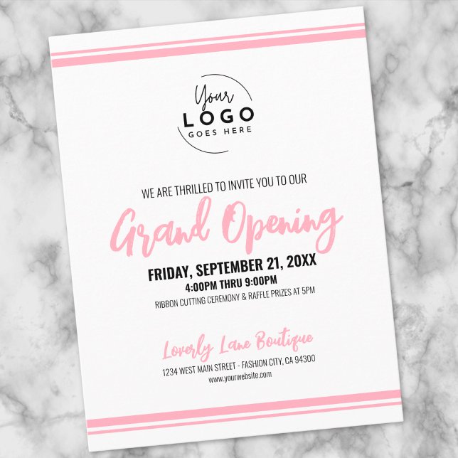 Postal Modern Pink Logo Business Grand Opening (Modern Pink Logo Business Grand Opening Postcard)