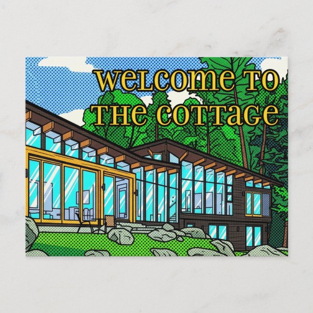 Postal Modern Pop Art Forest Cabin Mid-Century Comic (Anverso)