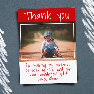 Postal Modern Red Boy Photo Birthday Thank you