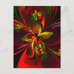Postal Modern Red Green Floral Abstract Art Pattern #05
