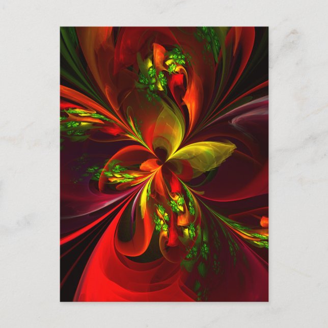 Postal Modern Red Green Floral Abstract Art Pattern #05 (Anverso)