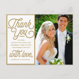 Postal Modern Reto Gold Gracias Boda Foto