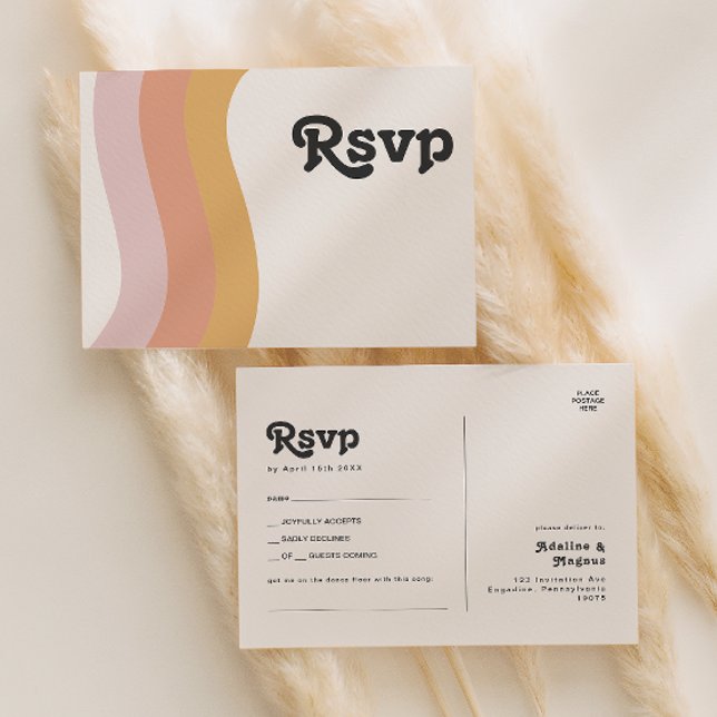 Postal Modern Retro 70's Rainbow Song Request RSVP Postca (Subido por el creador)