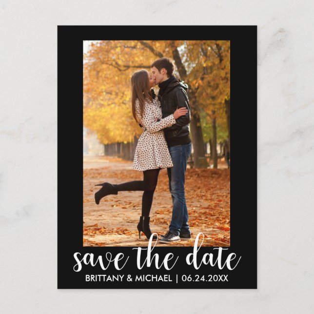 Postal Modern Save The Date Engagement Couple Photo WB (Anverso)