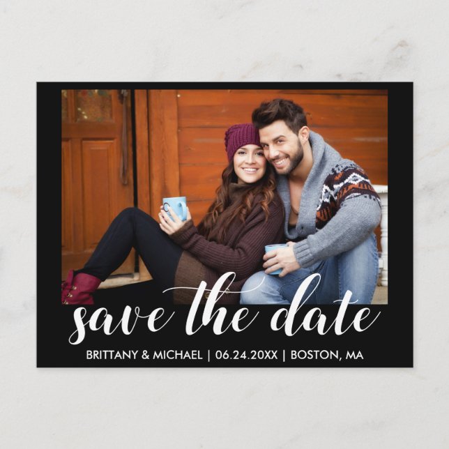 Postal Modern Save The Date Engagement Photo Blk (Anverso)