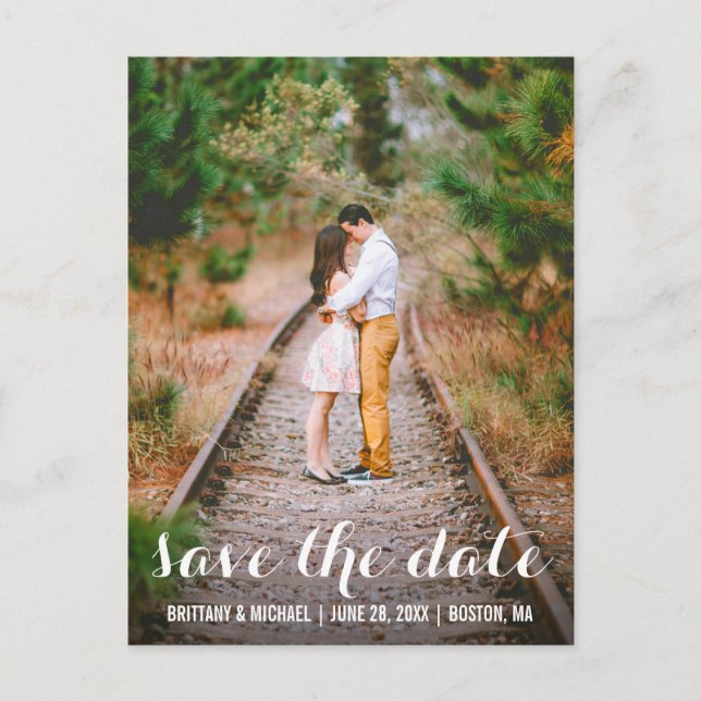 Postal Modern Save The Date Engagement Photo Postcard LB (Anverso)