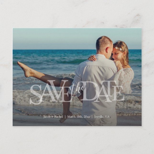 Postal Modern Save the Date Full Photo Overlay Boda (Anverso)