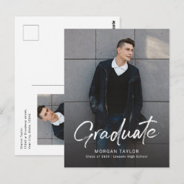 Postal Modern Script Casual Photo Graduation Announcement