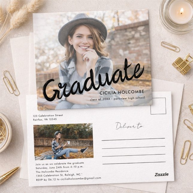Postal Modern Script Graduate Simple Photo Graduation  (Subido por el creador)