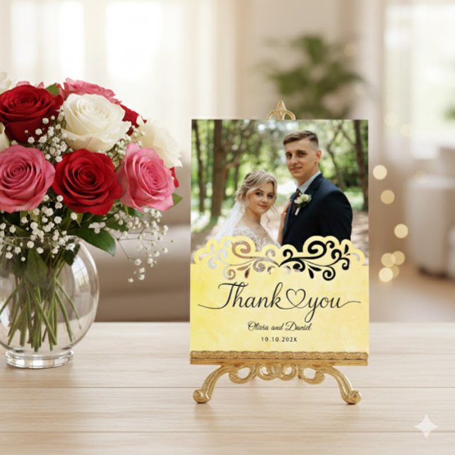 Postal Modern Script Love Heart Wedding Flat Thank You (Subido por el creador)