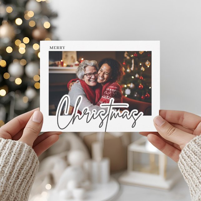 Postal Modern Script Merry Christmas Photo  (Subido por el creador)