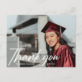 Postal Modern Script Photo Graduation Thank You Postcard