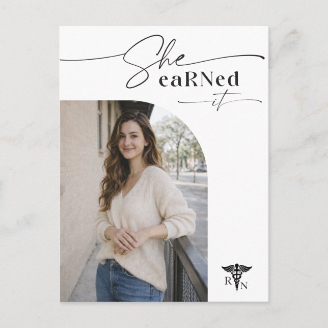 Postal Modern Script Photo RN Graduation Announcement (Anverso)