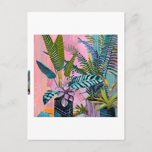 Postal Modern Tropical Plant Print – Pink and Green  (Anverso)