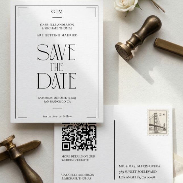 Postal Modern Typography Black White Save The Date (Subido por el creador)
